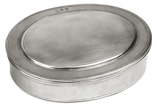 Oval dresser box, grey, Pewter, cm 15x13