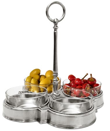 Crudité set, grey, Pewter and lead-free Crystal glass, cm 29 x 29 x h 28