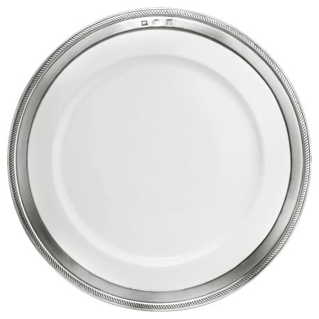 Piatto piano, grigio e bianco, Metallo (Peltro) e Ceramica, cm Ø 28