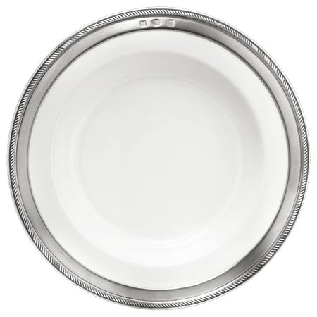 Suppenteller weiß mit Ring aus Metall, Grau und weiß, Zinn und Keramik, cm Ø 25.5