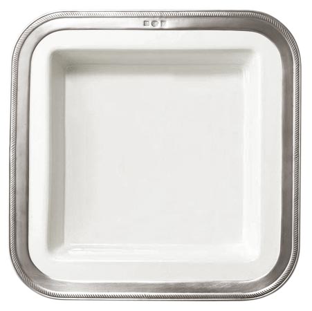 Piatto da portata quadrato, grigio e bianco, Metallo (Peltro) e Ceramica, cm 30 x 30