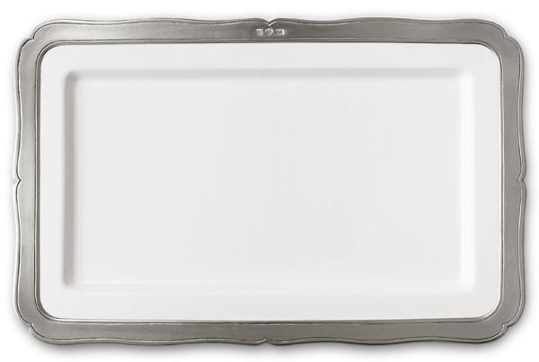 Piatto da portata rettangolare, grigio e bianco, Metallo (Peltro) e Ceramica, cm 37,5 x 24