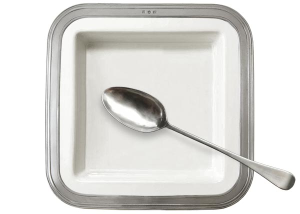 Piatto da portata quadrato, grigio e bianco, Metallo (Peltro) e Ceramica, cm 30 x 30