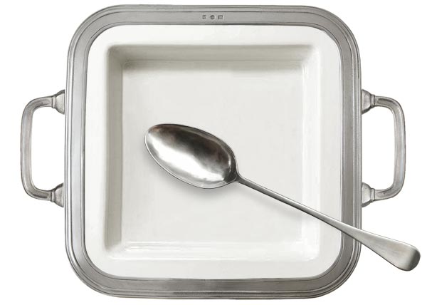 Square handles serving platter, grey and White, Pewter and Ceramic, cm 30 x 30