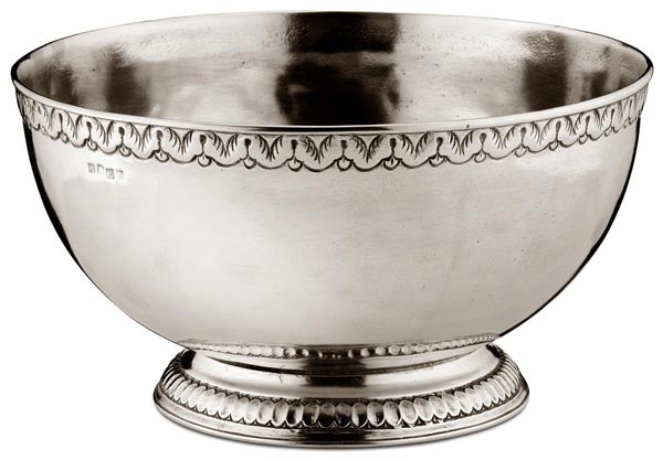 Engraved rim deep footed bowl, grey, Pewter, cm Ø 30