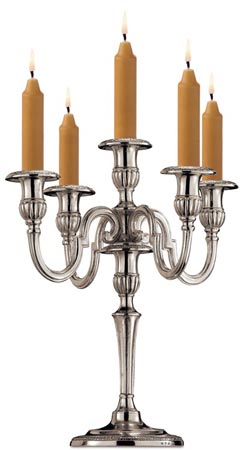 Candeliere 5 fiamme, grigio, Metallo (Peltro), cm h 35,5