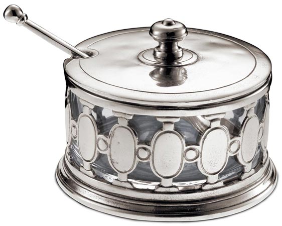 Pot à confiture avec cuillère, gris, étain et Cristal sans plomb, cm Ø 11 x h 9