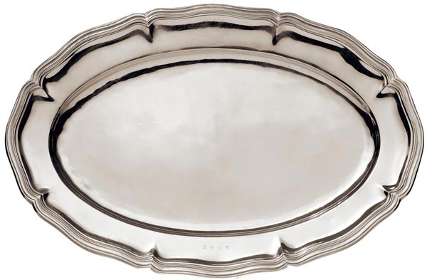 Piatto ovale, grigio, Metallo (Peltro), cm 57 x 38
