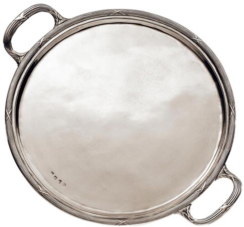 Round tray with handles, grey, Pewter, cm Ø 34,5