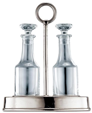 Oil & vinegar set, grey, Pewter and lead-free Crystal glass, cm 20x14xh24  cl 17