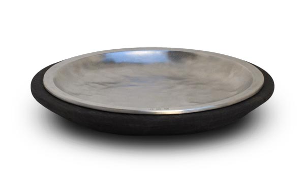 Πιάτο, Γκρι και μαύρος, κασσίτερος και ξύλο, cm Ø 20,5 x 3,5