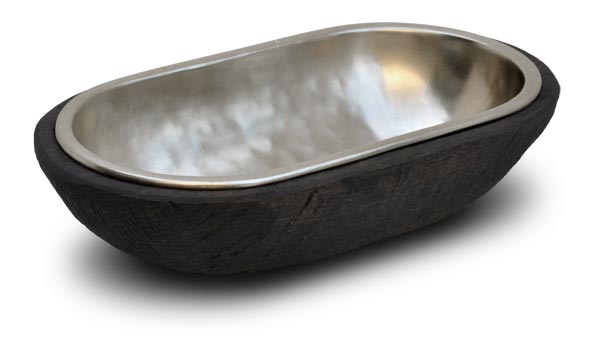 Oval bowl, grey and black, Pewter and Wood, cm 27,5 x 15 x h 7