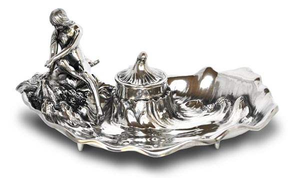 Inkstand w/lady, gri, Cositor / Britannia Metal, cm 23x17x10,5