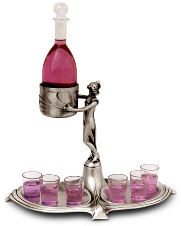 Liqueur Service Art Nouveau - 168/6, gri, Cositor / Britannia Metal și Sticlă, cm 32 x 18 x 36