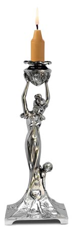 Candlestick - maiden with boy, grey, Pewter / Britannia Metal, cm 34,5 right