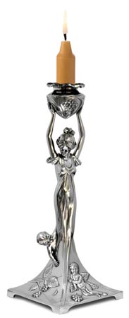 Candelabra lady w/baby, gri, Cositor / Britannia Metal, cm 34,5 left