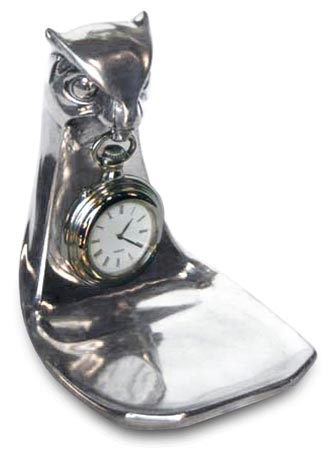 Pocket watch stand - owl, grey, Pewter / Britannia Metal, cm 11,5