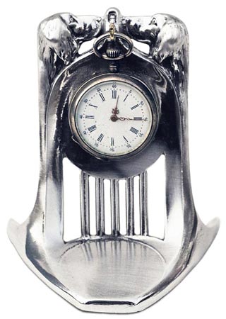 Porte montre gousset - 2 tete de chien, gris, étain / Britannia Metal, cm 9.5