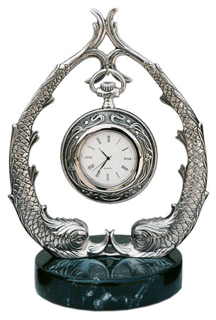 Pocket watch stand, grå og svart, Tinn / Britannia Metal og Marmor, cm h 18.5