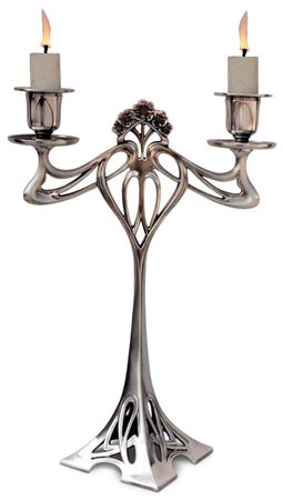 Double-flames candelabra -  Eiffel, grey, Pewter / Britannia Metal, cm h 29,5