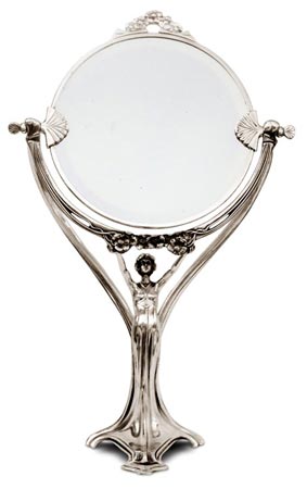 Specchio Stile Liberty - 29, grigio, Metallo (Peltro) / Britannia Metal e Vetro, cm 30.5 x h 50