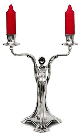 Double-flames candelabra - lady, grey, Pewter / Britannia Metal, cm 22x h 30,5