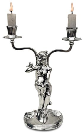 Chandelier 2 branches - femme assis avec des fleurs, gris, étain / Britannia Metal, cm 24 left