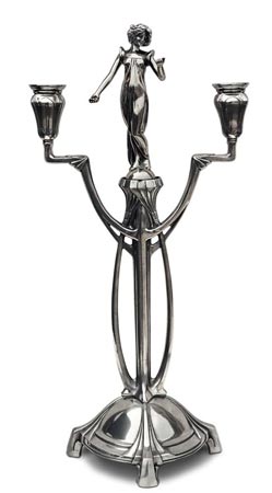 Candelabro 2 brazos, gris, Estaño / Britannia Metal, cm 46