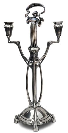 Candelabro 2 brazos, gris, Estaño / Britannia Metal, cm 44