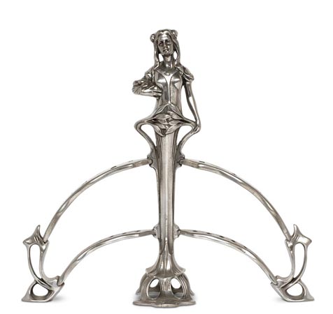 Fruit knife stand with lady, grey, Pewter / Britannia Metal, cm 18x17