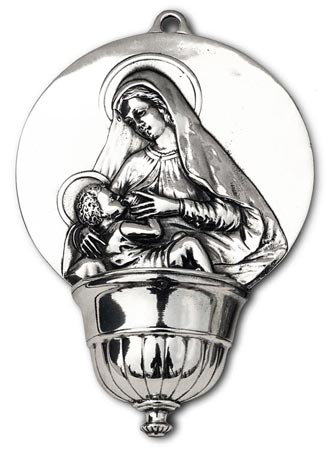 Holy water stoup - Madonna and Child, grey, Pewter, cm 19