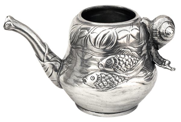 Pot a lait - poisson et escargot, gris, étain / Britannia Metal, cm 6.5