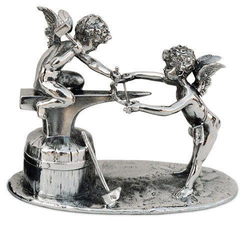 Deux anges artisans, gris, étain / Britannia Metal, cm 12x6x10