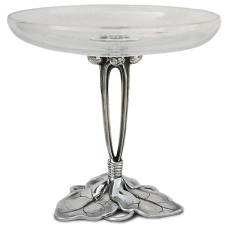 Water lily footed server, gri, Cositor / Britannia Metal și Sticlă, cm Ø 25,5 h 23