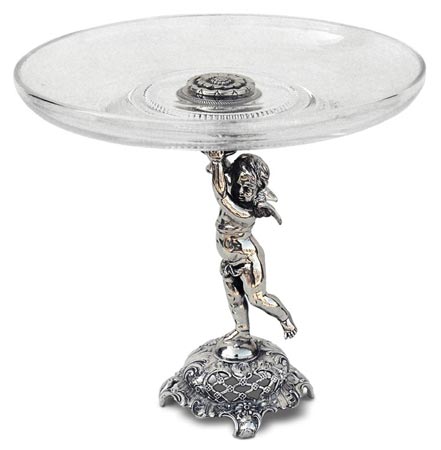 Glass footed bowl - cherub, grey, Pewter / Britannia Metal and Glass, cm 22x h 21