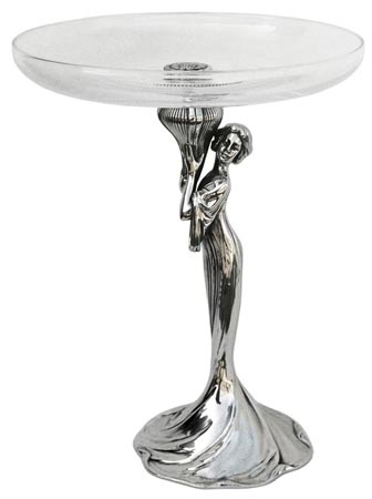 Taufelaufsatz - Mädchenfigur in langem Gewand, Grau, Zinn / Britannia Metal und Glas, cm h 33,5 right