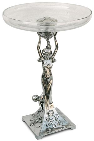 Coupe sur pied - dame à l'enfant, gris, étain / Britannia Metal et Verre, cm 36,5 left