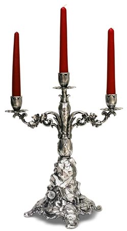 Candelabro 3 fiamme, grigio, Metallo (Peltro) / Britannia Metal, cm h 37