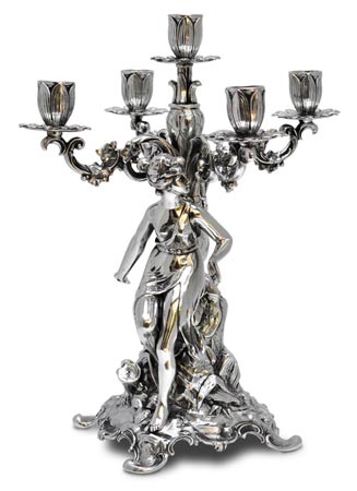 Candelabro 5 brazos, gris, Estaño / Britannia Metal, cm h 37 right