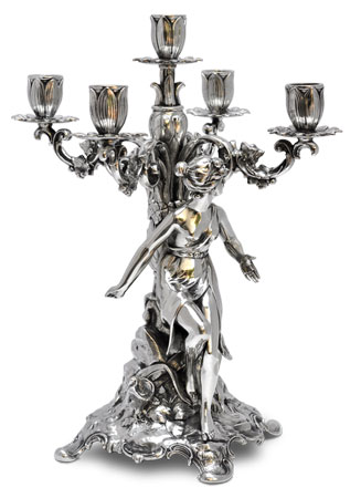 Five-flames candelabra - woman, grey, Pewter / Britannia Metal, cm h 37 right
