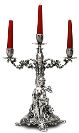 Chandelier 3 branches - femme assis avec des fleurs, gris, étain / Britannia Metal, cm h 37 right