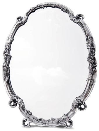 Grand miroir baroque, gris, étain / Britannia Metal et Verre, cm 54,5x36