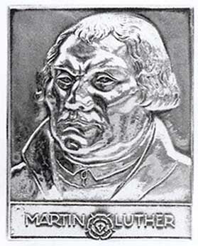 Plakette Luther, Grau, Zinn / Britannia Metal, cm 9x11