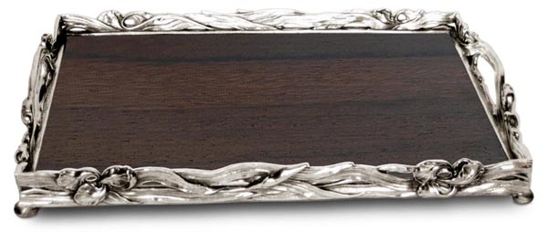 Serviertablet, Grau und Braun, Zinn / Britannia Metal und Holz, cm 32 x 23