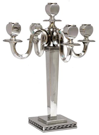 Five-flames candelabra - greca, grey, Pewter / Britannia Metal, cm 32x h 40