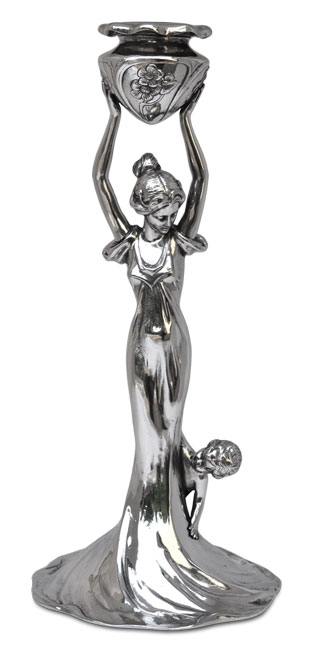 Candlestick - maiden with boy, grey, Pewter / Britannia Metal, cm 31,5 right