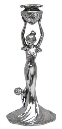Candeliere - donna con bimbo, grigio, Metallo (Peltro) / Britannia Metal, cm 31,5 left