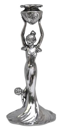 Candelabra lady w/kid, gri, Cositor / Britannia Metal, cm 31,5 left