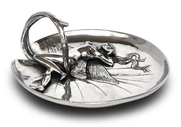 Plateau porte bijou - Fée, gris, étain / Britannia Metal, cm 16 x h 7