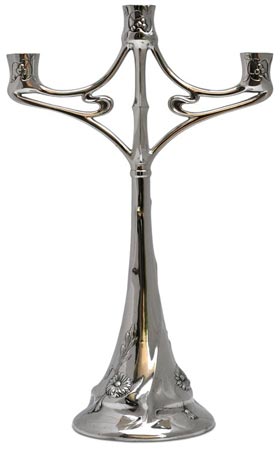 Three-flames candelabra - daisy, grey, Pewter / Britannia Metal, cm 28x h 44,5